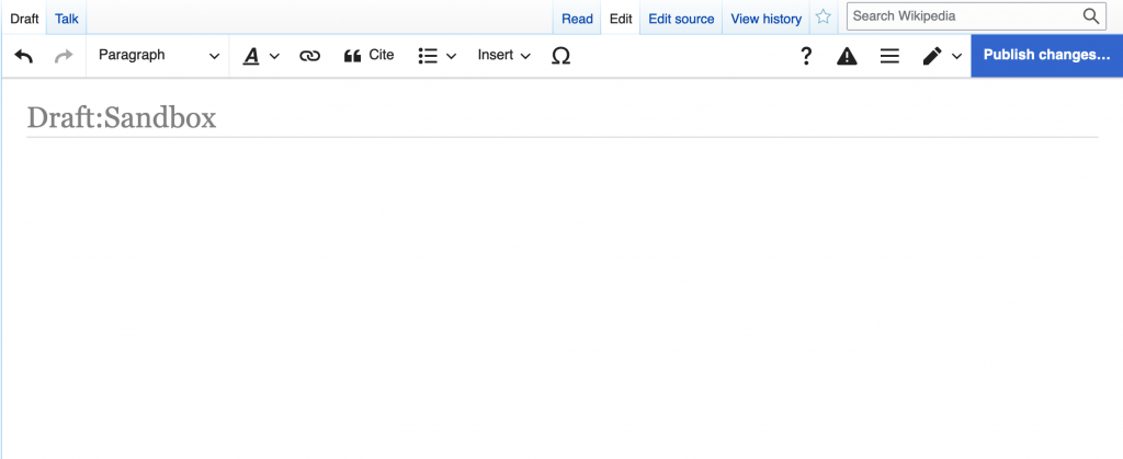 A screenshot of a blank Wikipedia sandbox